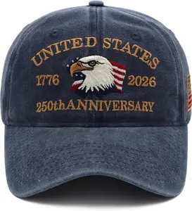 United States Eagle 250th Anniversary Embroidered Wash Baseball Cap, American Flag Headwear For Men Women, Fourth Of July, Patriotic Celebration | GN200326.C02280.ID01