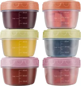 Salad Dressing Container to Go with lids,Dishwasher and Microwave Safe Tiny Condiment Containers with Graduated Lines, Reusable and Leakproof Small Sauce Containers for Lunch Box 6 Pcs 2.7 OZ Mixed