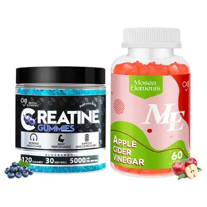 MOSEA ELEMENTS Blueberry Creatine Gummies 120 Count & Apple Cider Vinegar Gummies 60 Count Boost Muscle Strength Recovery & Digestion for Men & Women - Healthcare