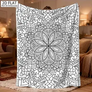 2D Flat, 1pc, Bohemian Floral Coloring Pattern Outdoor Portable Blanket | Lightweight, All-Season, Suitable for Travel, Camping, Living Rooms, Offices, Sofas, Chairs, And Beds
