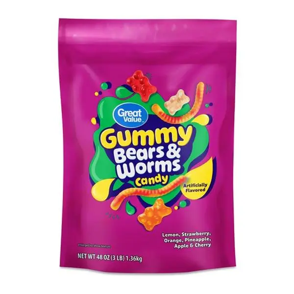 Retro Chewy Glow Wax Candy Pack Great Value Gummy Bears & Worms Chewy Candy, 48 oz  Snack Sweet Bonbon Soft Fruit Fruit