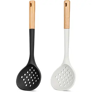 Kitchen Ladle Strainer, Large Slotted Spoon with High Heat Resistant BPA Free, Non Stick Cooking Skimmers For Draining & Frying, 13.2inch (Black & White)