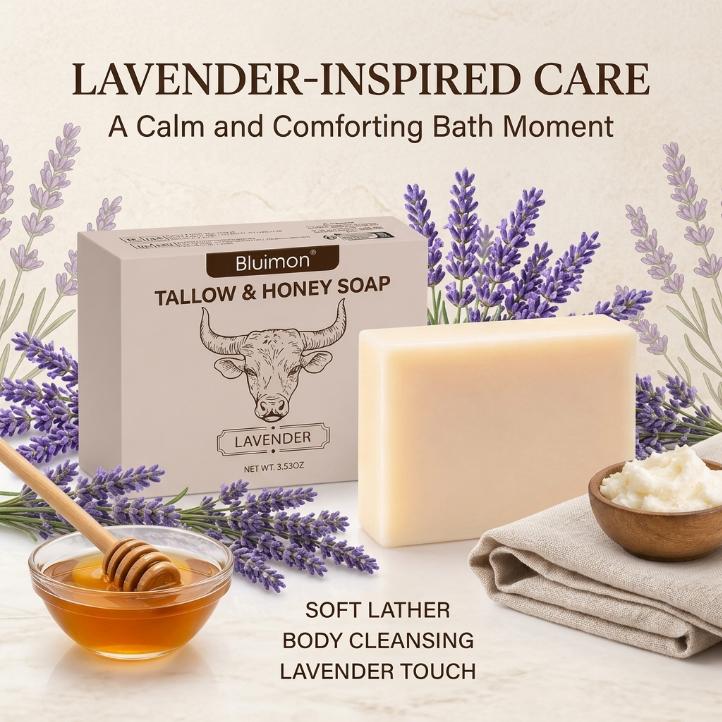 Bluimon Lavender Tallow & Honey Body Wash Soap - Rich Lather, Lavender Aroma Cleansing Bar for Daily Hand & Body Bath, Beauty & Personal Care Item