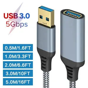 USB 3.0 Extension Cable, Durable Braided Material Fast Data Transfer Cable, Compatible with USB Keyboard, Mouse, Flash Drive, Hard Drive, Printer, Usb Cables