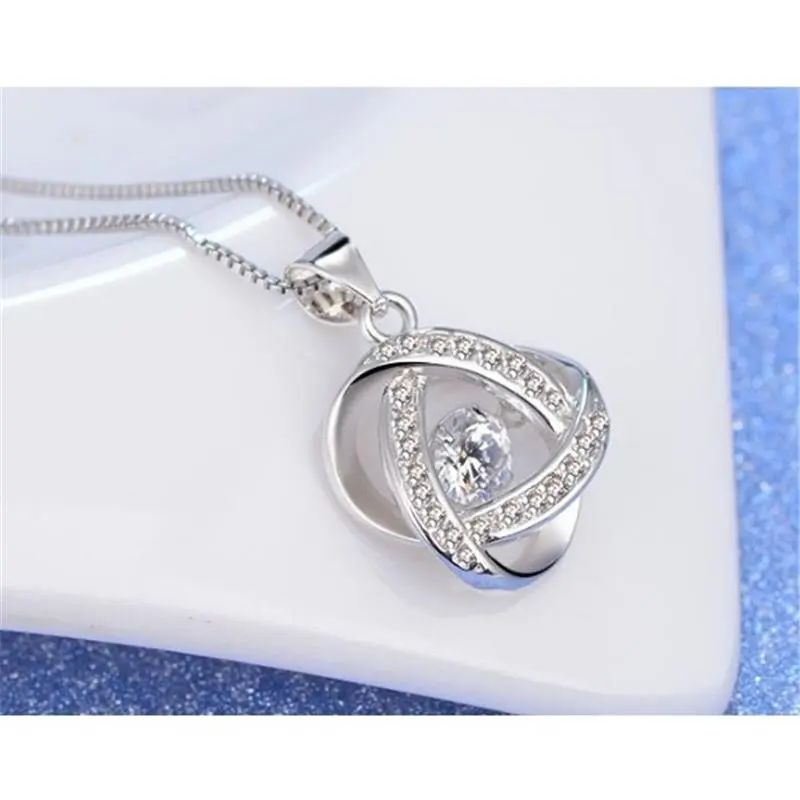 Women Dancing 925 Sterling Silver Rotating Halo Pendant CZ 18” Necklace Gift Box