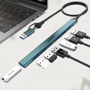 2 in 1 USB-C & USB 3.0 HUB 7-Port Hub Plug & Play USB Adapter Multi-functional Connection Lightweight Portable Design for Laptop & PC Usb Extension