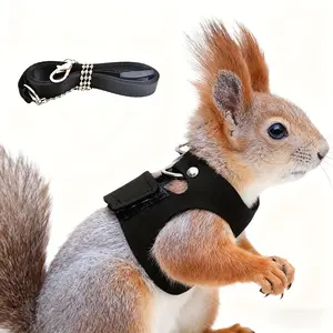 Separate Vest Style Squirrel Leash Set, Flower Branch Tail Gopher Anti-Bite Chest Harness, No Pull Harness, No Choke Three-Piece Kit