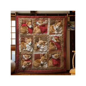 [Corgi Flannel Blanket] Soft Cozy Flannel Blanket | Corgi Patterns, Vintage Quilted Design, Mixed Colors | Allseason, Warm, Ideal For Home Decor Or Snuggling-30*40in
