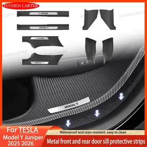 2026 New For Tesla ModelY Juniper2025 2026 Metal Front Rear Door Sill Protector Threshold Strip Scratch-resistant Guard Panel Accessories