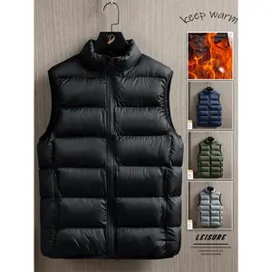 Mens Vest Jacket Warm Sleeveless Jackets Winter Waterproof Zipper Coat Autumn Stand-up Collar Casual Waistcoat Brand Clothing Menswear Day Shirts Stylish Tops Gamis Outfit Beige Black Plain leather jacket oktoberfest outfit business casual tops