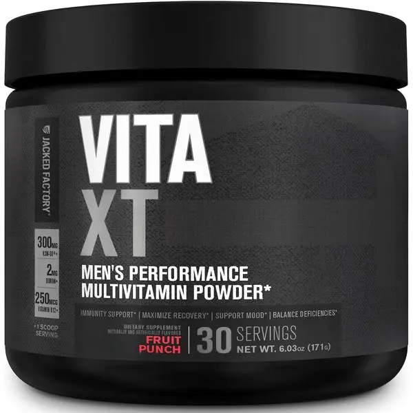 Vita XT Performance Multivitamin Powder for Men – With KSM-66 Ashwagandha, Prebiotic Fiber & Essential Vitamins (A, C, D, K, B6, B12 & More) – Fruit Punch, 30 Servings