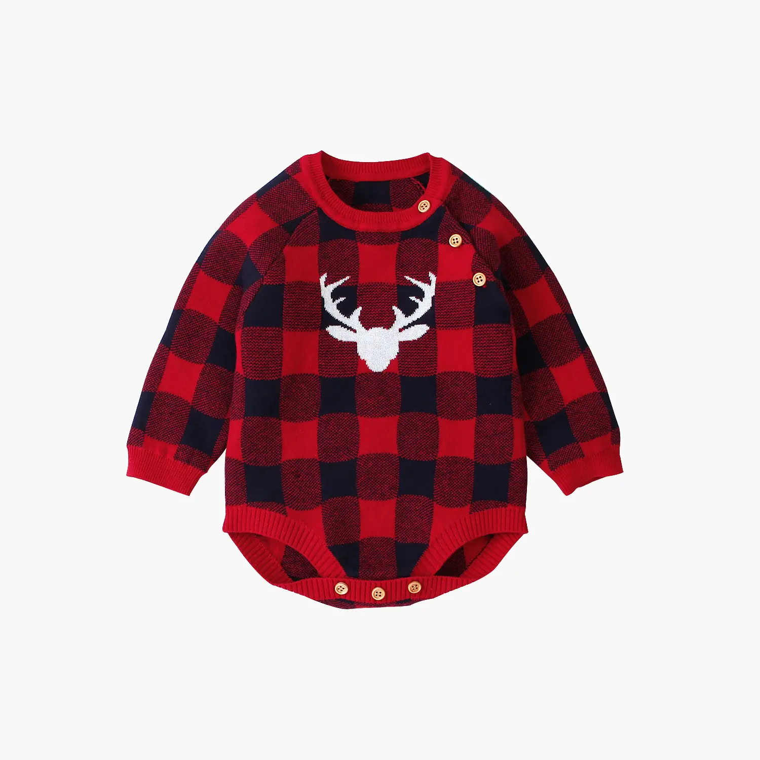 Ma&Baby Newborn Baby Boy Girl Christmas Rompers Long Sleeve Plaid Deer Knitted Bodysuits Xmas Baby Christmas Sweater Clothes