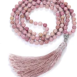 Womens 108 Mala Prayer Beads Wrap Necklace with Long Tassel Healing Crystal Stone Necklaces Yoga Meditation Reiki Quartz Jewelry