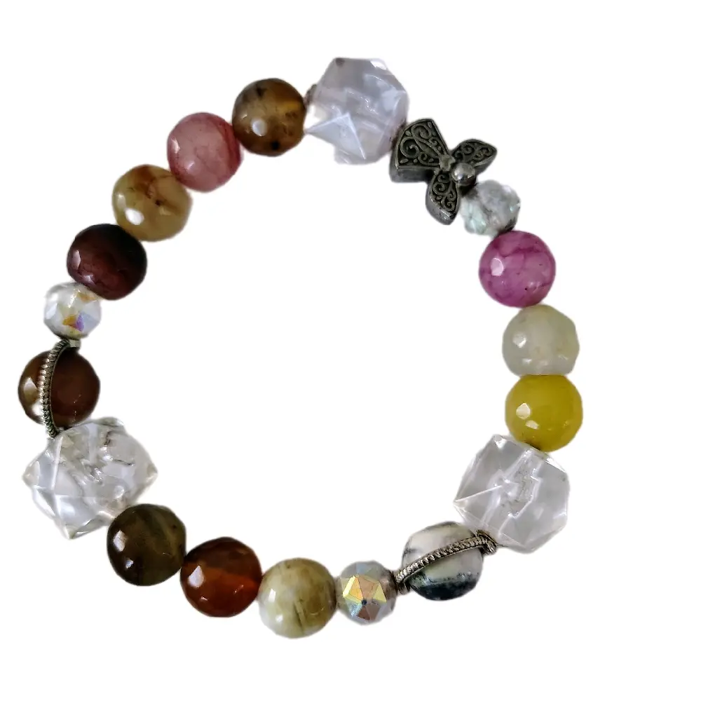 guardian angel collection  agate gemstone bracelet with colorful agate beads and guardian angel charm