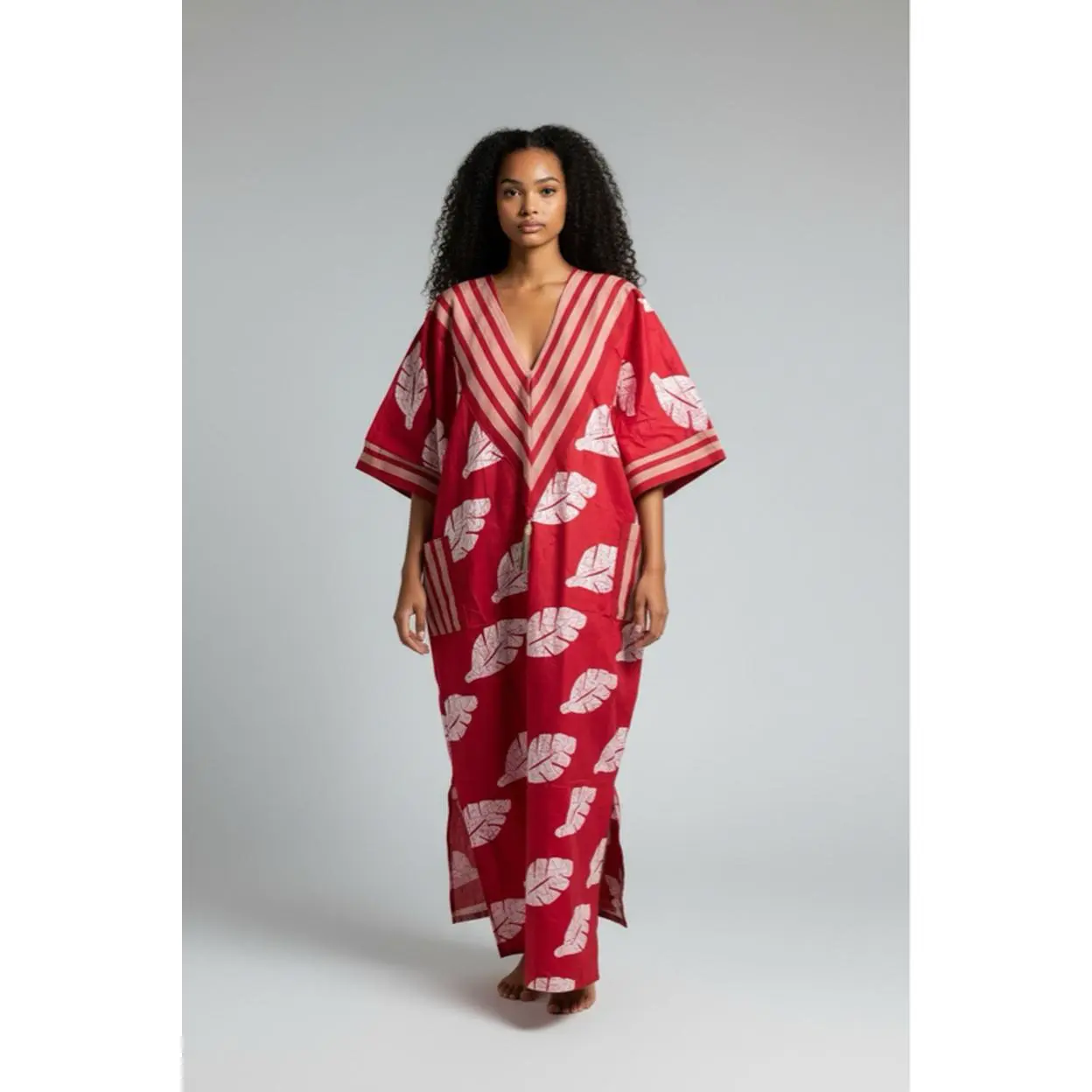 Bold African Print Ankara Boubou Kaftan Dress for Elegant Women V-neck Asoke with Tassel 2 Colors Available One Size