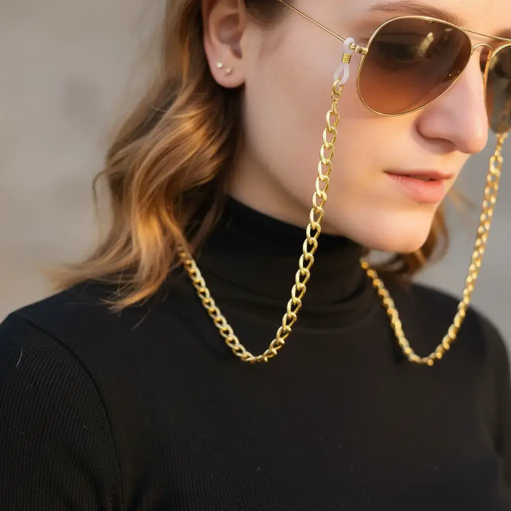 Gold Glass Chain Sunglasses Strap for Women Stylish Eyewear Accessory with Secure Hook Durable 24 Inch Chain for Everyday Use