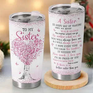 Gift - To My Sister 20oz Tumbler – Heart Tree with Pink Butterflies, Sentimental Quote Coffee Cup for Birthday, Christmas, or Sister Appreciation