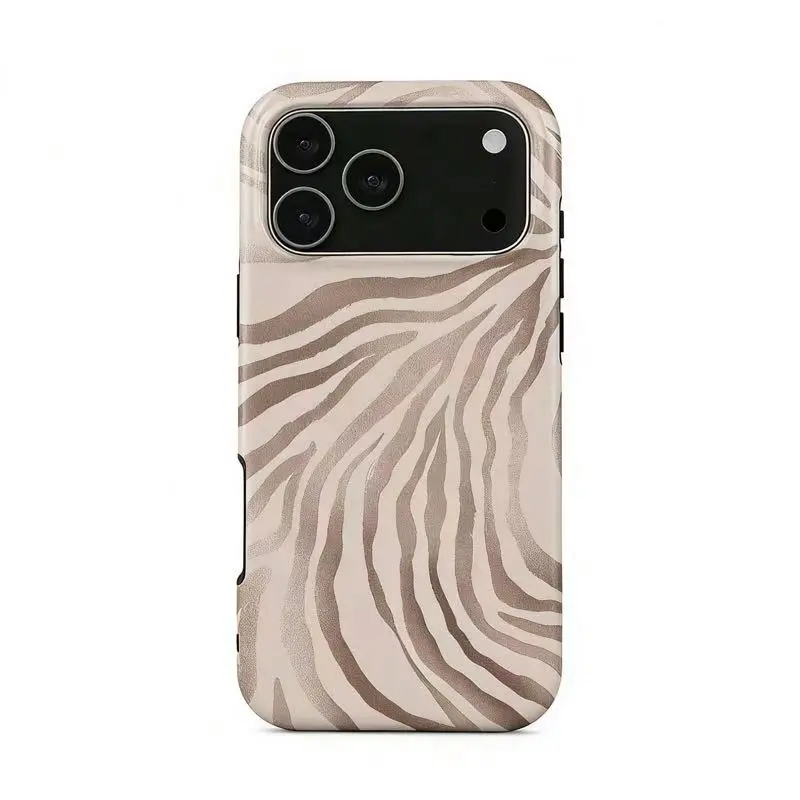 Beige Zebra Print Shock-Absorbent Smartphone Casing - Slim Durable Polycarbonate Shell, Camera Guard, Tech Accessory for iPhone 11-17 Pro Max Plus & Compatible Devices, Ideal Teen Gift