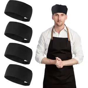 4 Pcs Unisex Chef Hats Adjustable Kitchen Cooking Caps with Breathable Mesh Top Cooking Caps with Elastic One Size Fit Most Black Breathable Mesh Top