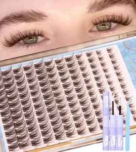 Brown Lash Clusters Kit Fairy Eyelash Clusters Natural Lash Extensions Kit Wispy Cluster Eyelash Extensions 3D Dark Brown Individual Eyelashes with Lash Bond and Seal, Tweezers CC-Curly 8-16MM 144PCS