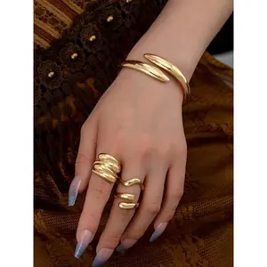 Fashionable Boho Style Cuff Bangle & Cuff Rings, New Trend Elegant Hand Jewelry Set, Trendy & Exquisite Hand Jewelry for Women
