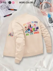Inside Out Cartoon Printed Jacket - Emotion Themed Casual Outerwear, Suitable for Casual Outdoor Sports, Fashionable & Durable for All Seasons, Ideal for Daily Activities & Holiday Gifting.