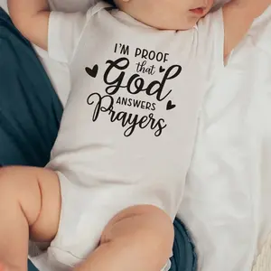 Im Proof God Answers Prayers Newborn Baby Bodysuit Short Sleeve Infant Clothes Ropa Summer Jumpsuit Christian Holiday Present