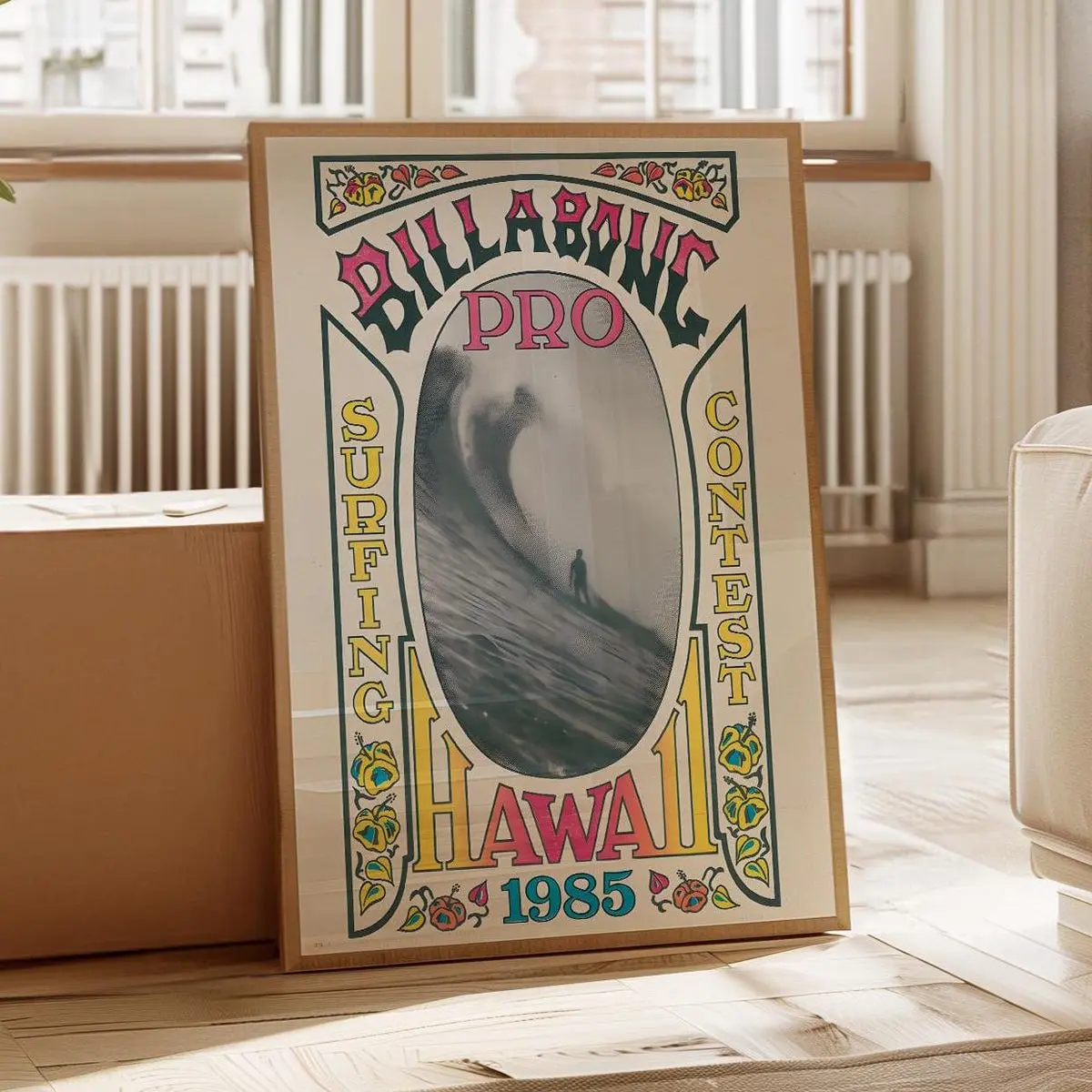 Surfing Poster,  1985 Billabong Pro Hawaii Surfing Competition Print, Gift for Surfer, Surfer Wall Art,| Frameless Poster