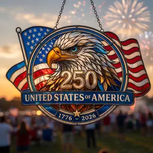 250 Years Of America Eagle Suncatcher Patriotic Window Hanging Decor USA 1776 2026 Acrylic Sun Catcher Independence Day Ornament Bald Eagle Flag Decor Fourth Of July Gift Americana Window Art Patriotic Home Decor Veteran Family Gift Sun Catcher Ornament