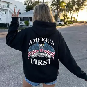 America First Hoodie, Patriotic Eagle & USA Flag Graphic Design, Soft Cotton Fleece Fabric, Unisex Fit for Men & Women, Bold Gift for Proud Americans