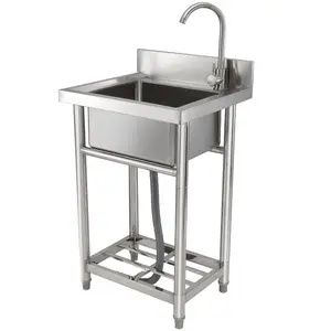 Stainless Steel Utility Sink, 1 Compartment Free Standing Small Sink Include Faucet legs, 16x 13x 8.7 in Commercial Single Bowl Sinks for Garage, Restaurant, Kitchen, Laundry