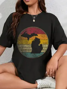 100% Cotton Michigan Vintage Distressed Retro Style Silhouette State T-Shirt