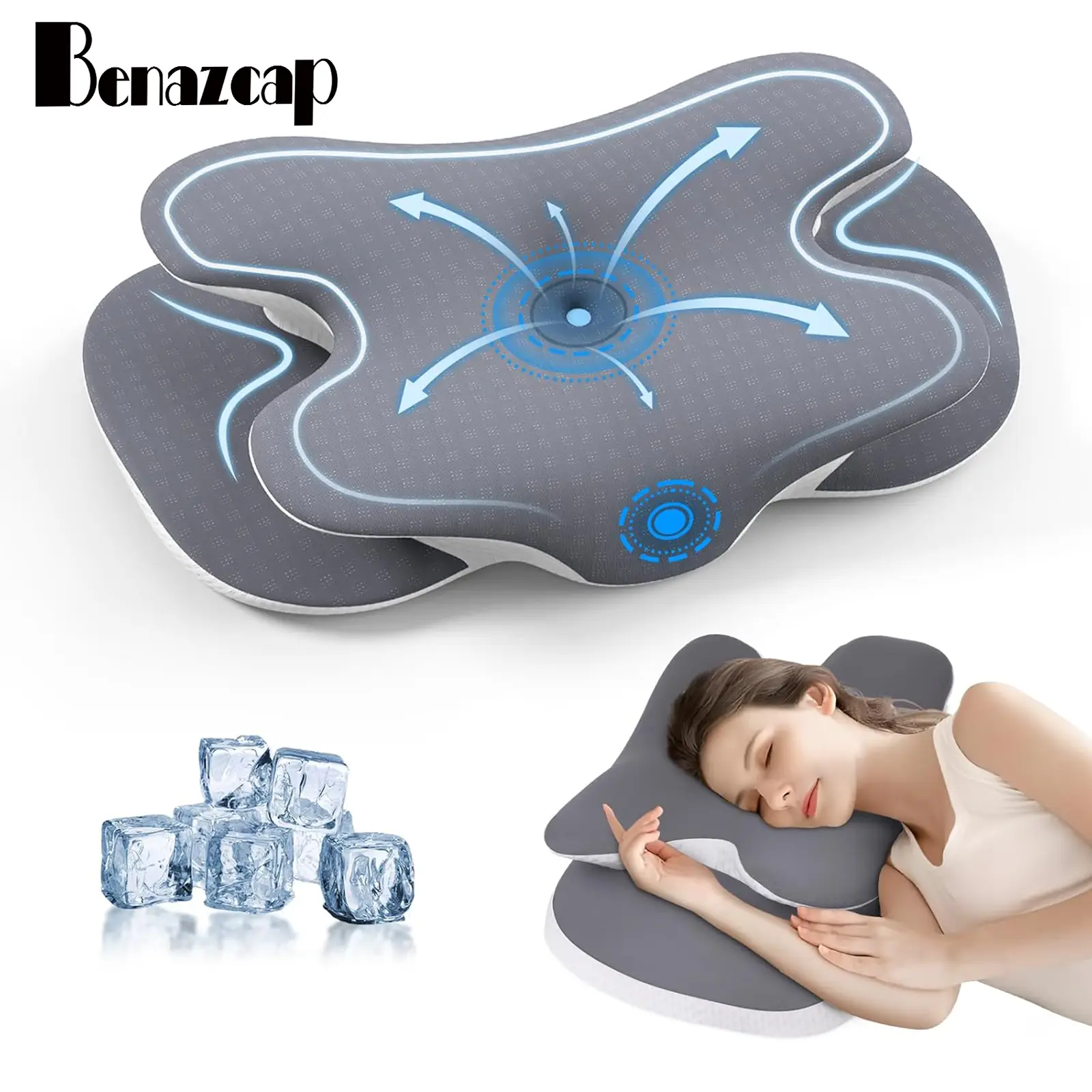 Benazcap Cervical Support Pillow Queen Size Memory Foam with Cooling Silk Case Ergonomic Design for Neck Shoulder Pain Relief Comfortable Sleep Remova