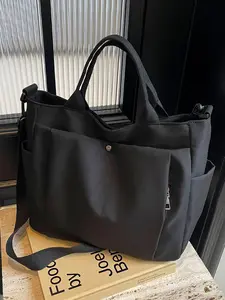 Women's Solid Color Tote Bag, Fashionable Large Capacity Shoulder Bag for Work & Daily Used, Casual Trendy Versatile High-quality Daily Commuting Bag