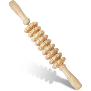 Manual Wooden Fascia Massage Roller Trigger Points for Release Cellulite Sore Muscle Blasting (White)