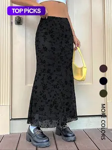 Valentine's Day Women's Floral Pattern Zipper Skirt, Elegant Fashion Casual Long Skirt for Daily Outdoor Wear, Women Bottoms for Summer