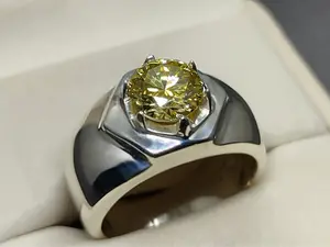 2 Carat Diamond Cut Yellow Moissanite Diamond Sterling Silver 925 Handmade Men's Star Shape Ring