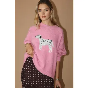 Dottie - Pink Dalmatian Crew Neck Sweater