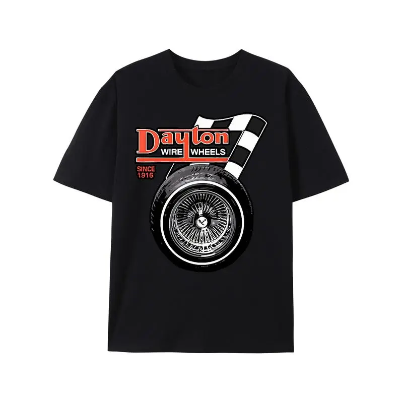 Men's Short Sleeve Graphic T-Shirt, Casual Athletic Streetwear Top with Lowrider Dayton Wire Wheel Print, Shortsleeve