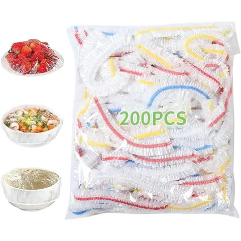 200 PCS Food-Grade PE Plastic Bowl Covers, Elastic Stretchable Reusable Party Tableware for Bread Proofing Easy, Leftovers Storage, Translucent Design to See Food Fast