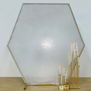 Metallic Silver Sparkle Sequin Hexagon Wedding Arch Cover, Shiny Shimmer Backdrop Stand Cover 2-Sided Custom Fit 8ftx7ft