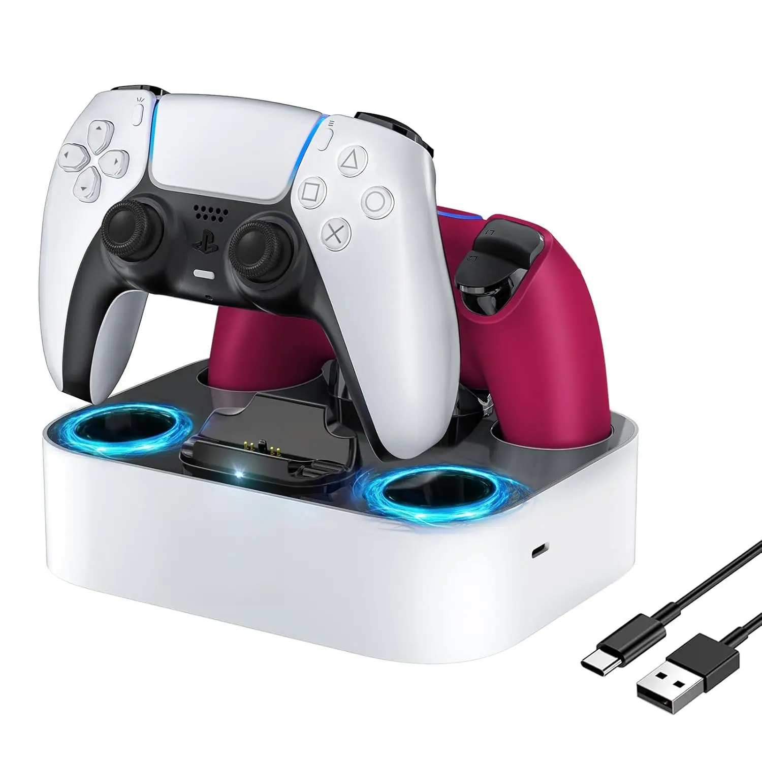P-CPS031 Plastic Dual Wireless Controller Charging Station for PS5 - Fast Charging Dock with Cable, Lights, Stand, Holder, Manual-Operated Organizer for DualSense Edge