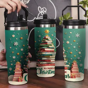 30oz Stainless Steel Insulated Tumbler with Leak-Proof Lid & Portable Handle - Books stacked into a Christmas tree design,Long-Lasting Hot/Cold Insulation,Perfect for Car,Office,Travel and Birthday Gifts, Travel Drinkware,Horse Drink Water Bottles