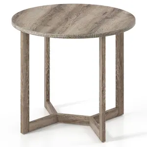 COSTWAY - 36 Inch Round Wood Dining Table for 2-4 People with Wing-shaped Pedestal Base-Grey