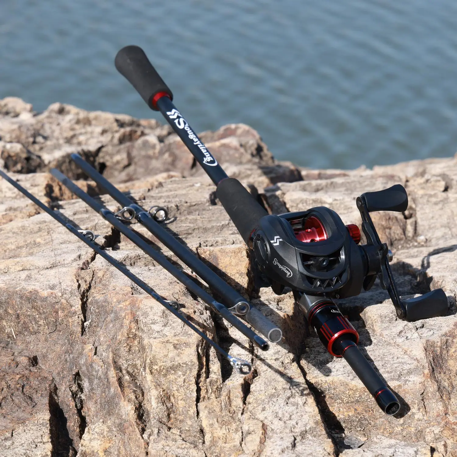 Casting Rod Set, Casting Fishing Rod & Baitcasting Reel Set, 2 Counts Portable Travel Pole & Fishing Tackle, Fishing Supplies