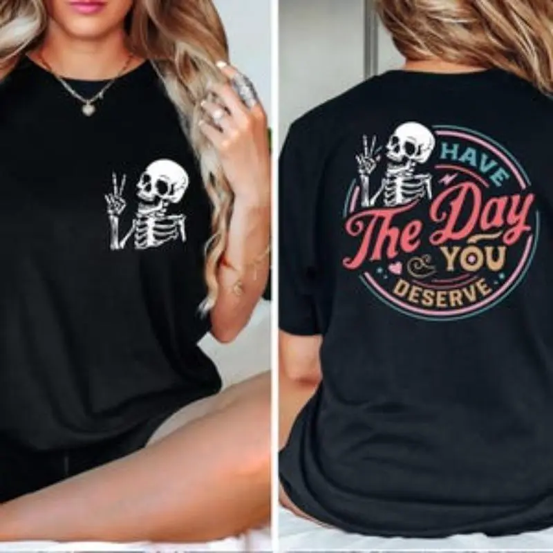 Men's Seamless Short-Sleeve Round Neck Cotton Plain T-Shirt - Soft, Smooth, Inspirational Skeleton Design, Kindness Gift Top