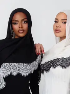 Women's Lace Trim Headscarf, Soft Skin-Friendly Fabric, Versatile Daily Wear Accessory, Muslim Women Fashion Scarf, Turban Hijab