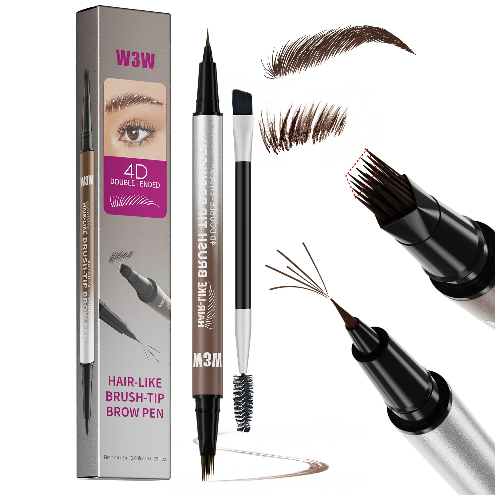 2-in-1 4D Eyebrow Pencil Waterproof Microblading Eyebrow Pencil, Dual Tip Design with Hair-Like Brush for Defined, Smudge-Proof Brows All Day.