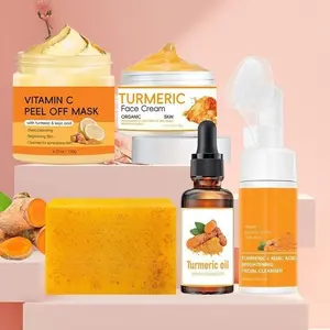 Deep Cleaning Turmeric Skin Care Kit, Nourishing Peel Off Mask & Cleaning Soap & Facial Cleanser & Turmeric Oil & Face Cream Christmas gifts