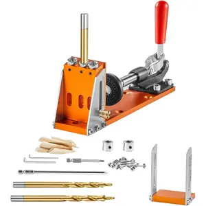 VEVOR Pocket Hole Jig Kit, 1/2, 3/4, 1-1/2 Adjustable, 360 Rotating Handle, Jig Pocket Hole System with 260 Screws, C-Clamp, Stop Collar, Drill Bit, Easy Clamping and Adjusting, for WoodworkingVEVOR Super Brand Day